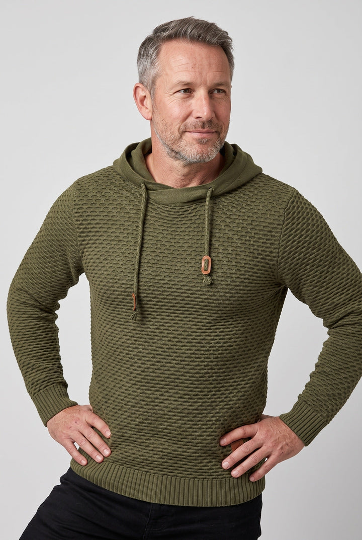 Men's Hooded Sweatshirt in Waffle Knit with Drawstring