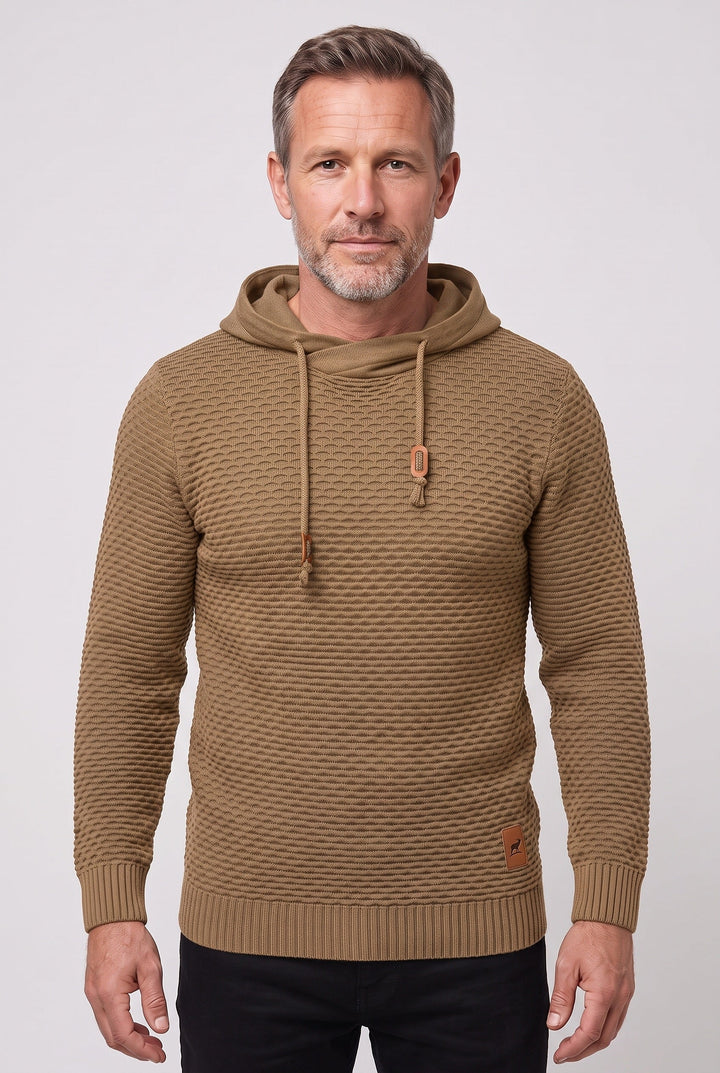 Men's Hooded Sweatshirt in Waffle Knit with Drawstring