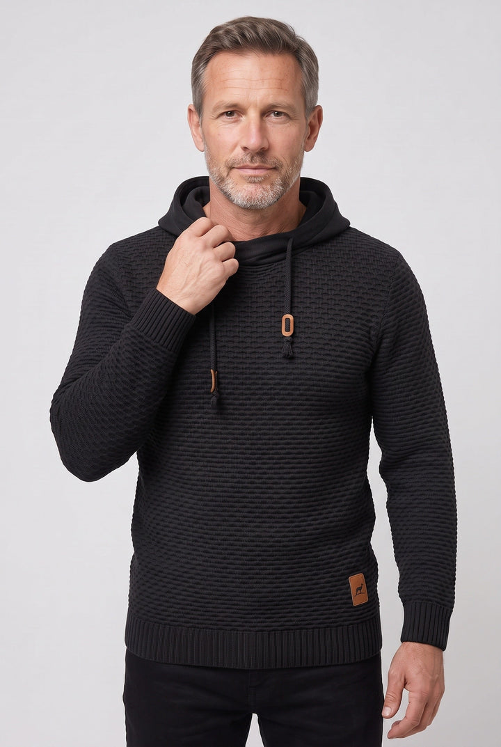 Men's Hooded Sweatshirt in Waffle Knit with Drawstring