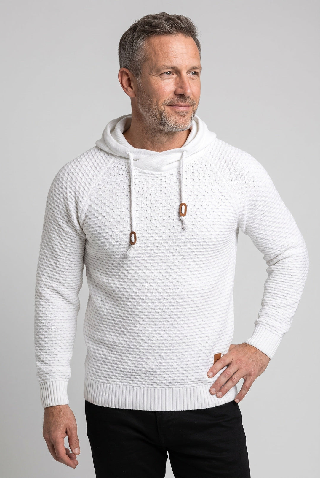 Men's Hooded Sweatshirt in Waffle Knit with Drawstring