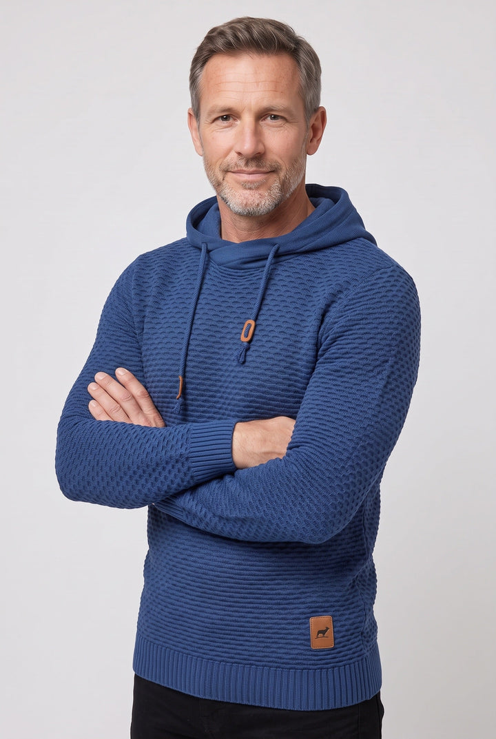 Men's Hooded Sweatshirt in Waffle Knit with Drawstring