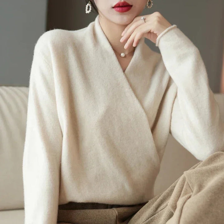 Women's V-Neck Wrap Sweater with Long Sleeves