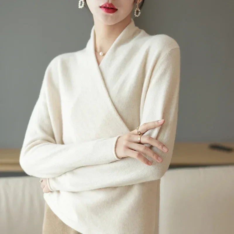 Women's V-Neck Wrap Sweater with Long Sleeves