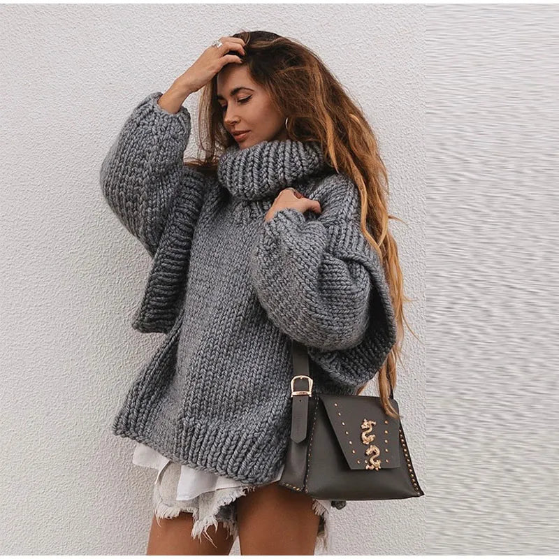 Oversized Women's Turtleneck Sweater in Thick Knit