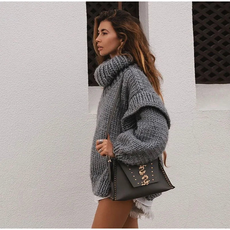 Oversized Women's Turtleneck Sweater in Thick Knit