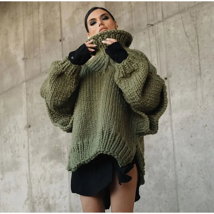 Oversized Women's Turtleneck Sweater in Thick Knit