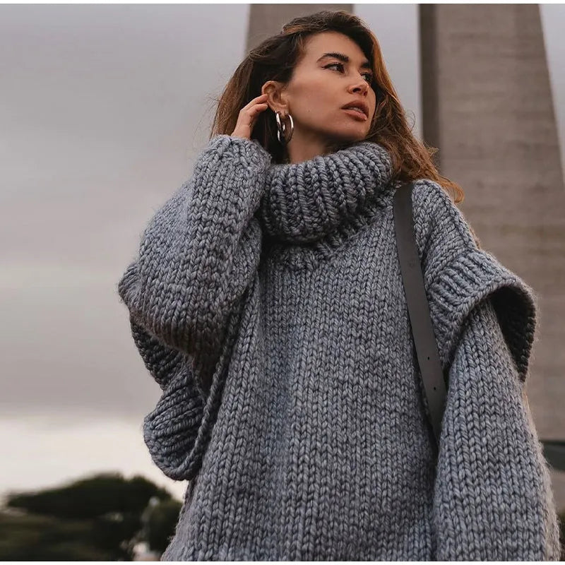 Oversized Women's Turtleneck Sweater in Thick Knit