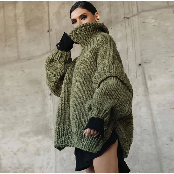 Oversized Women's Turtleneck Sweater in Thick Knit