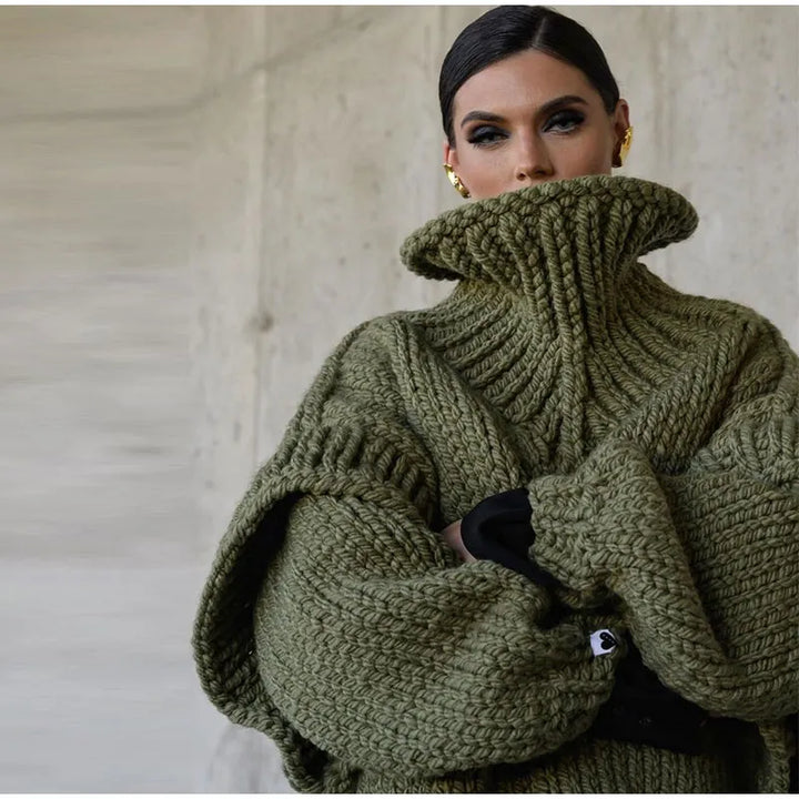 Oversized Women's Turtleneck Sweater in Thick Knit