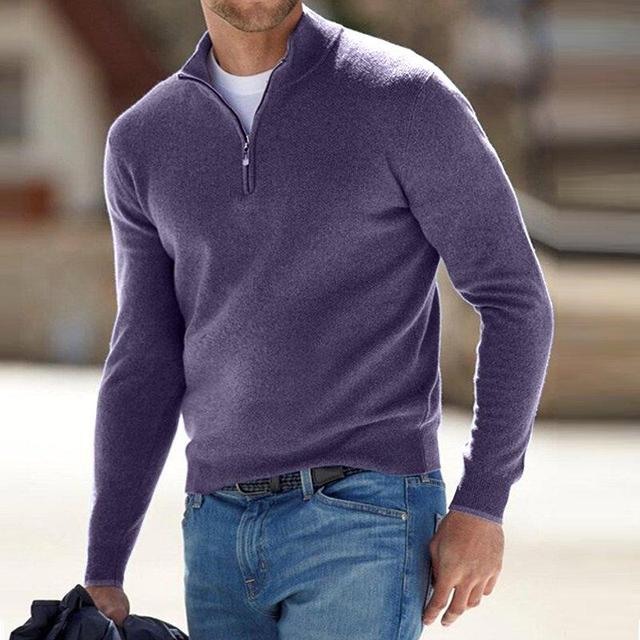 Men's Zip Neck Sweater with Merino Look, Regular Fit, view 6 - Elena Harper