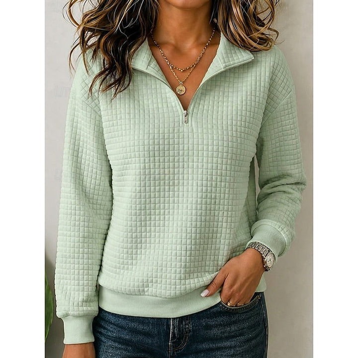 Women's Textured Knit Half-Zip Sweater with High Collar
