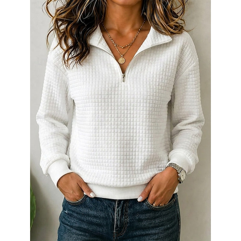 Women's Textured Knit Half-Zip Sweater with High Collar