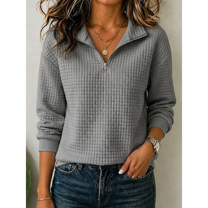 Women's Textured Knit Half-Zip Sweater with High Collar