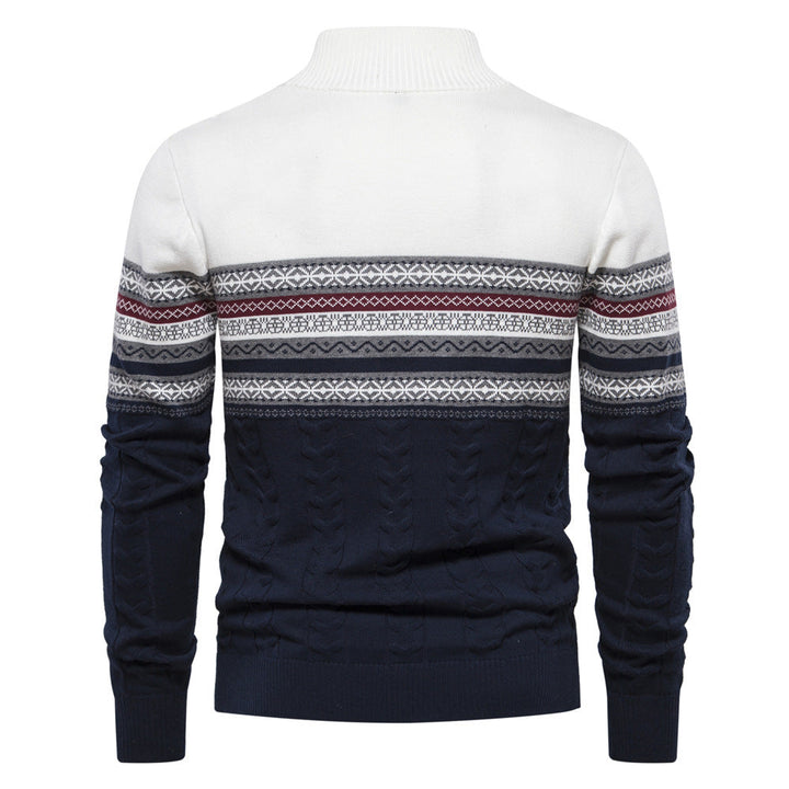 Men's High Neck Half-Zip Sweater with Jacquard Pattern