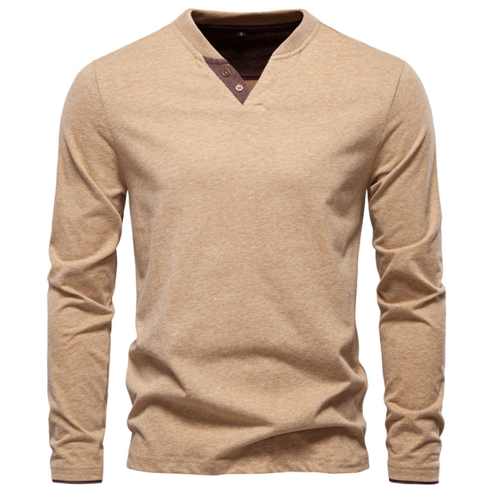 Men's V-Neck Sweater with Contrasting Button Placket
