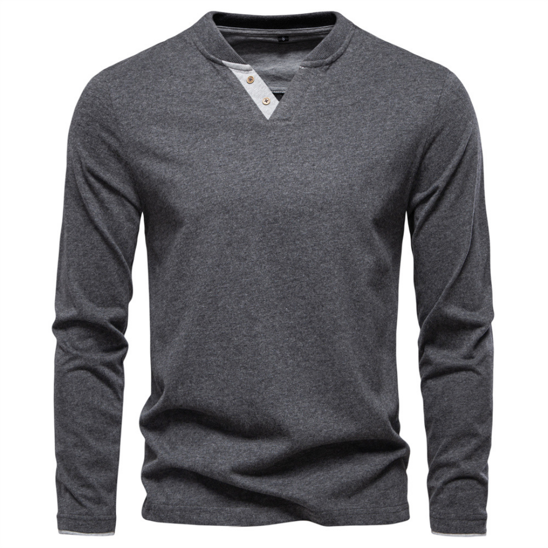 Men's V-Neck Sweater with Contrasting Button Placket