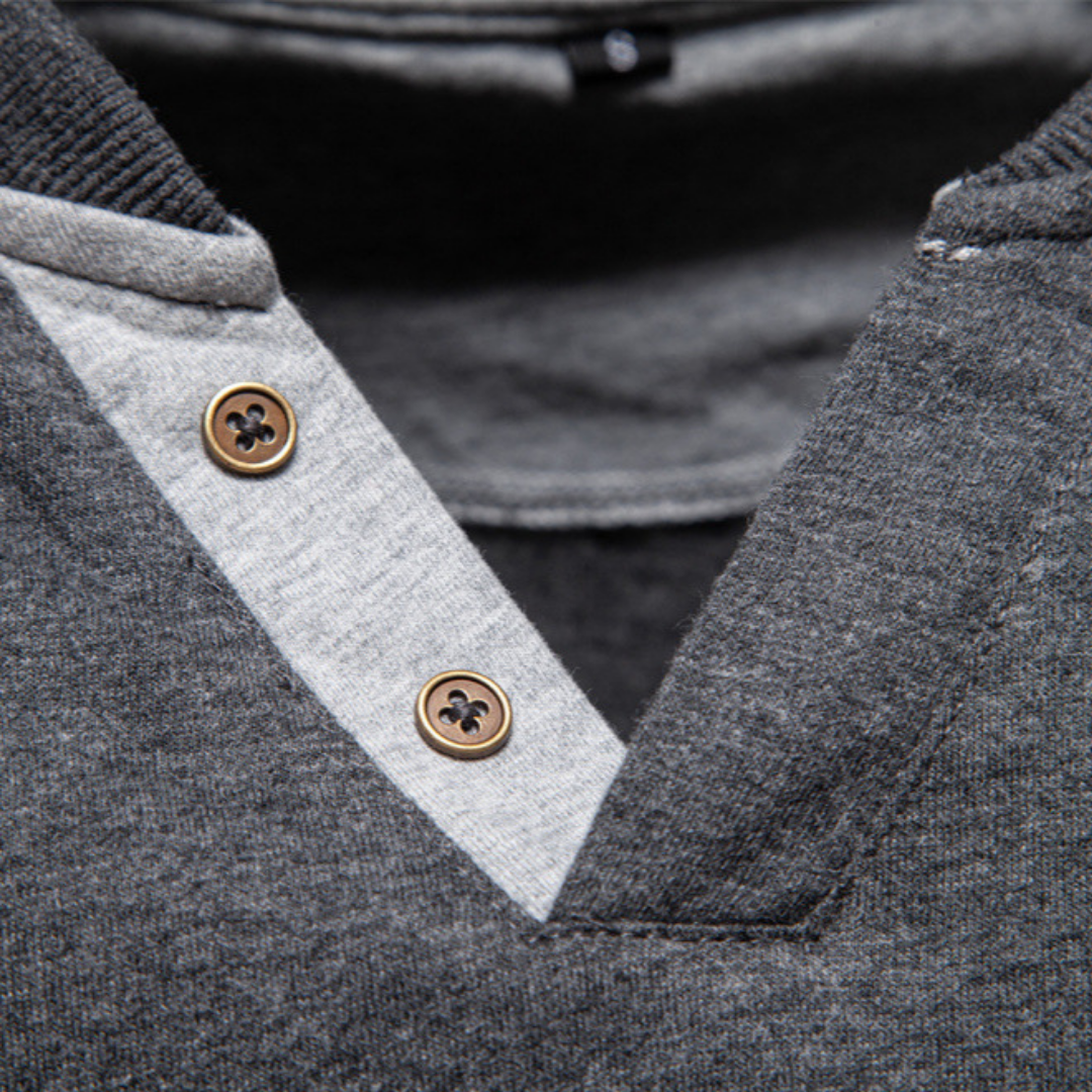 Men's V-Neck Sweater with Contrasting Button Placket