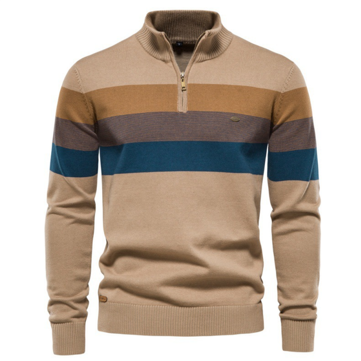 Men's Zip Collar Striped Sweater