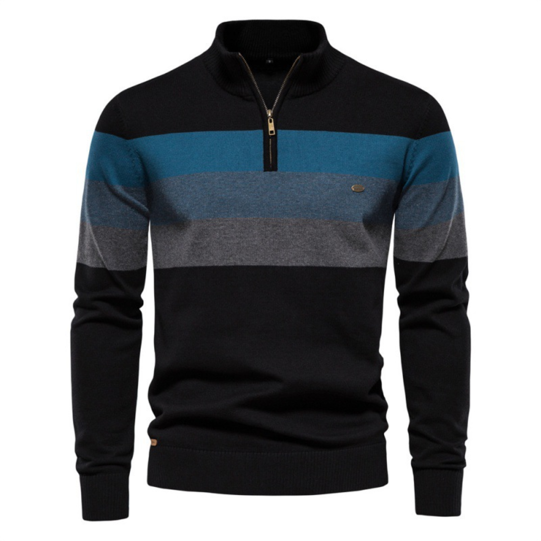 Men's Zip Collar Striped Sweater