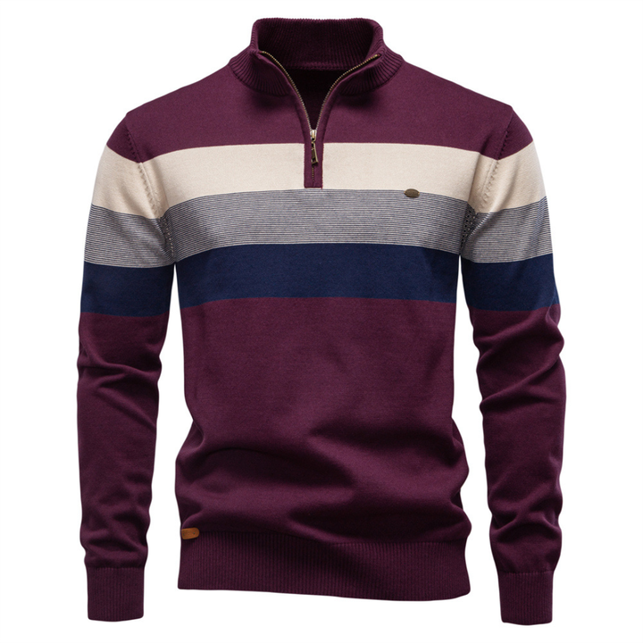 Men's Zip Collar Striped Sweater