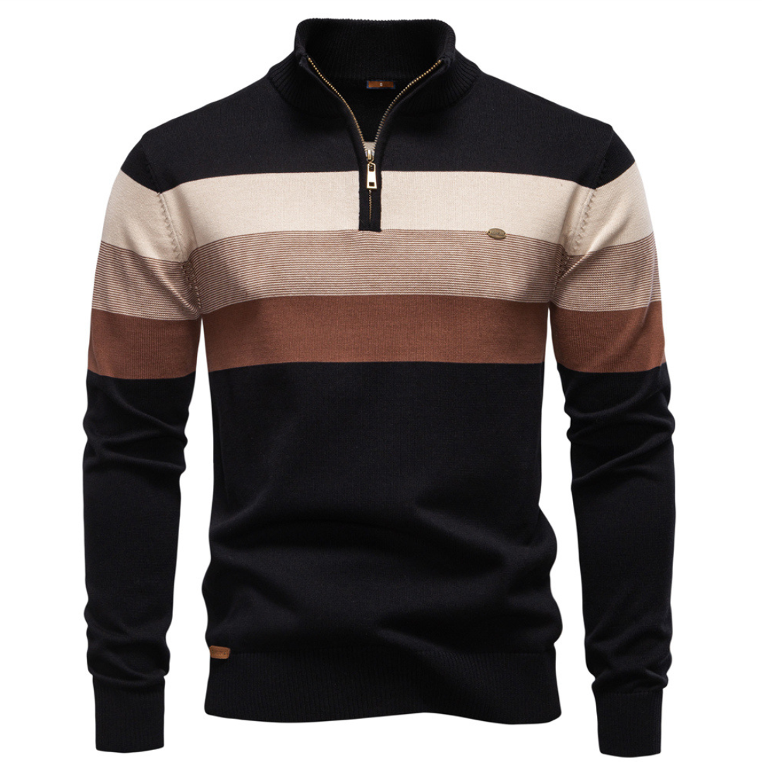 Men's Zip Collar Striped Sweater