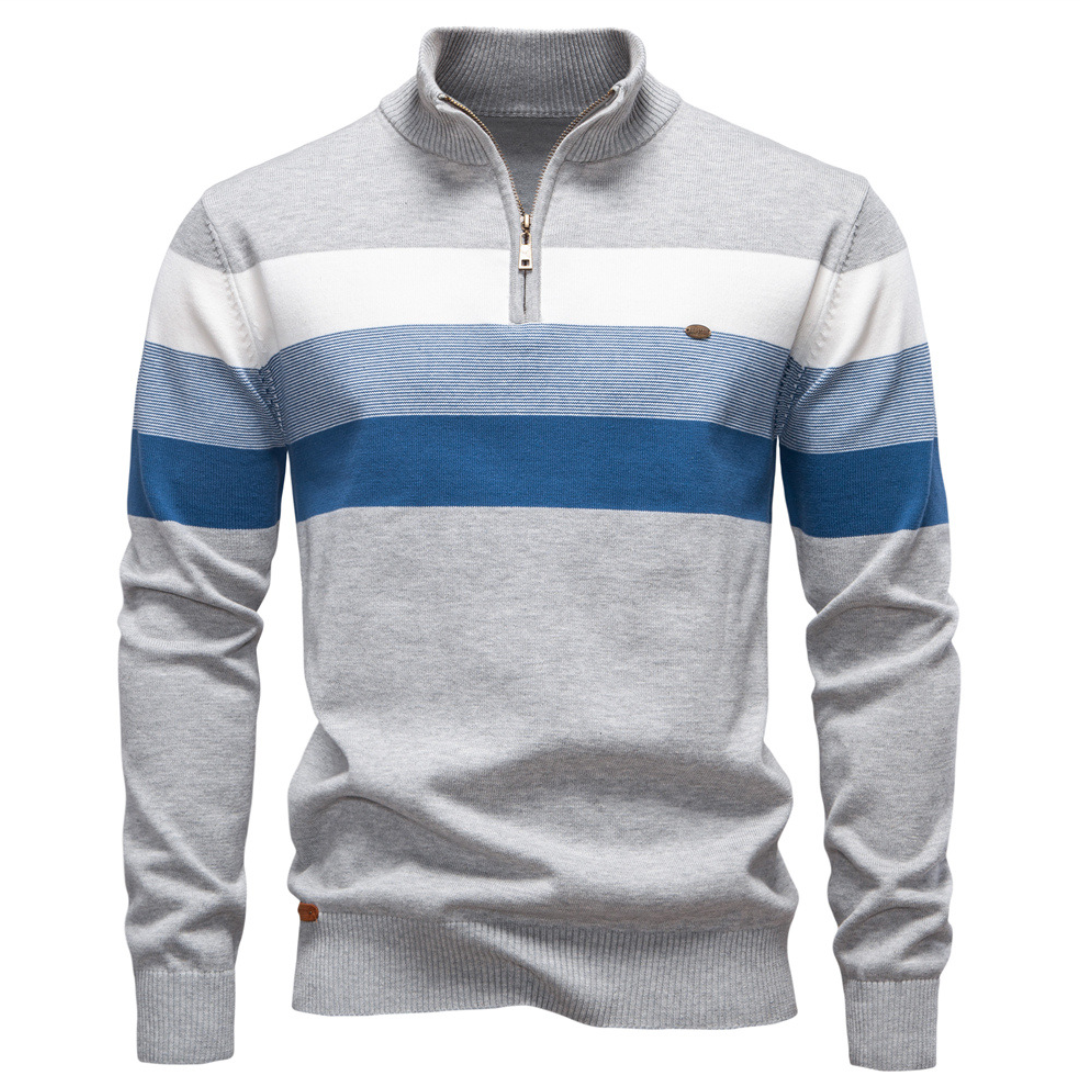 Men's Zip Collar Striped Sweater