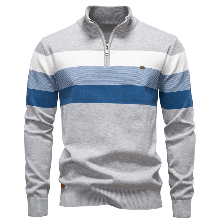 Men's Zip Collar Striped Sweater