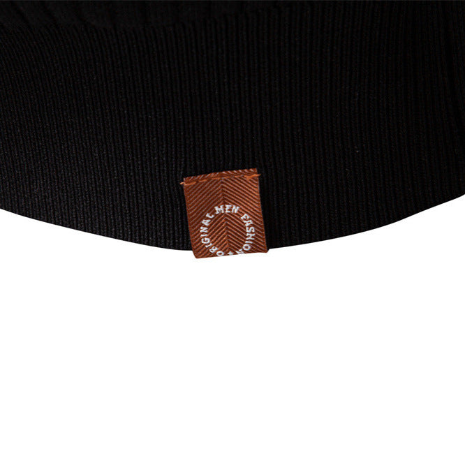 Men's Ribbed Knit Sweater with Buttoned Collar and Long Sleeves