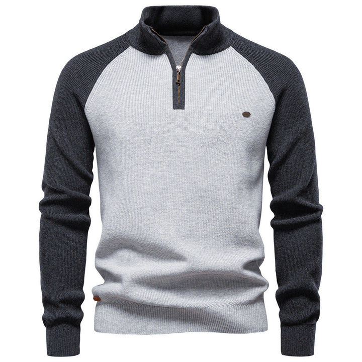 Men's Knit Pullover with High Collar, Half-Zip, Raglan Sleeves