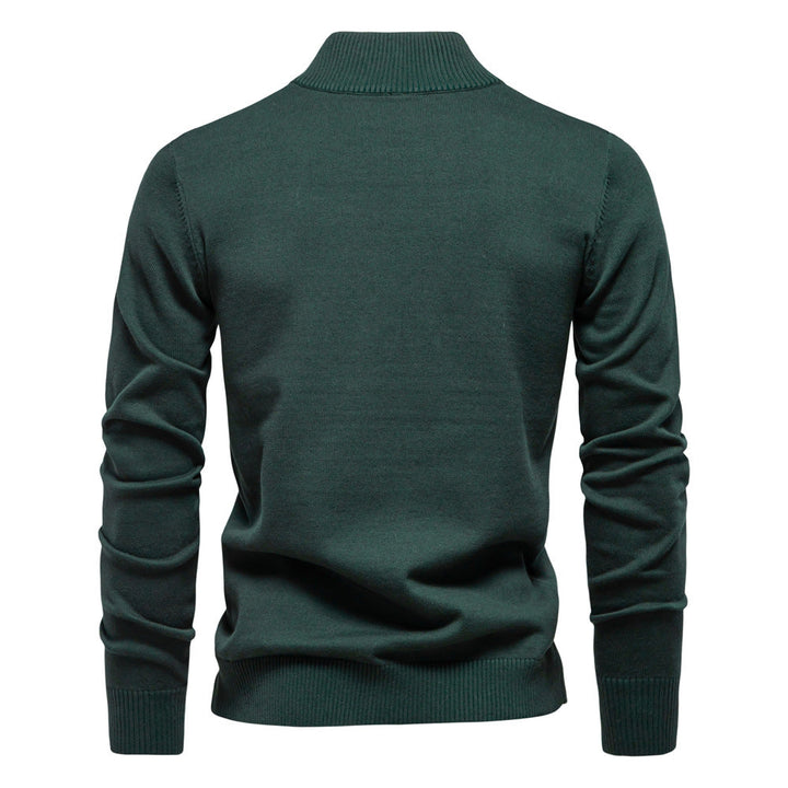 Men's Knit Sweater with High Collar and Half-Zip