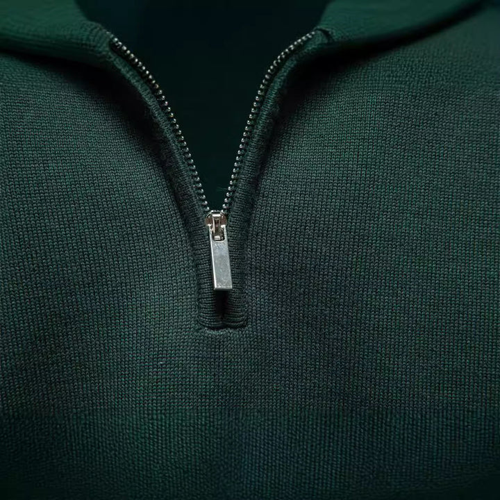Men's Knit Sweater with High Collar and Half-Zip