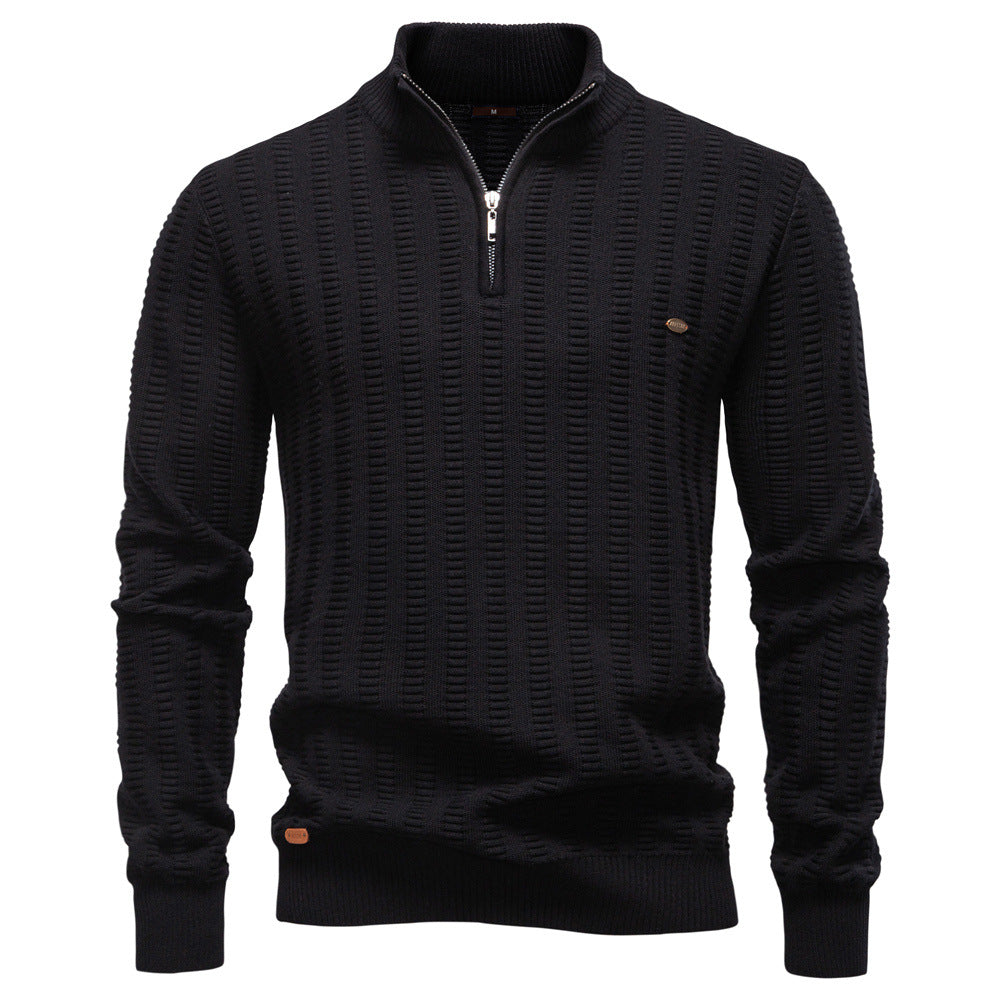 Men's Knit Sweater with High Collar, Half-Zip, Long Sleeves