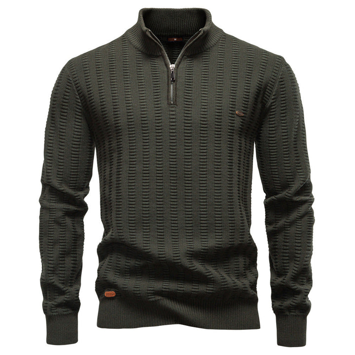 Men's Knit Sweater with High Collar, Half-Zip, Long Sleeves