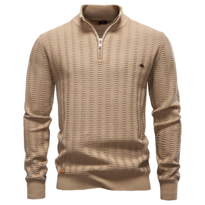 Men's Knit Sweater with High Collar, Half-Zip, Long Sleeves