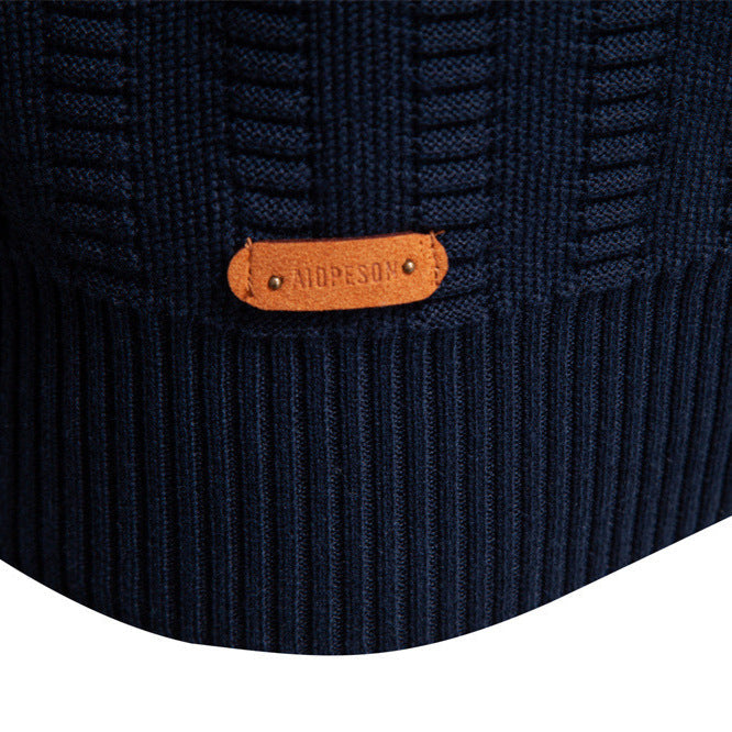 Men's Knit Sweater with High Collar, Half-Zip, Long Sleeves