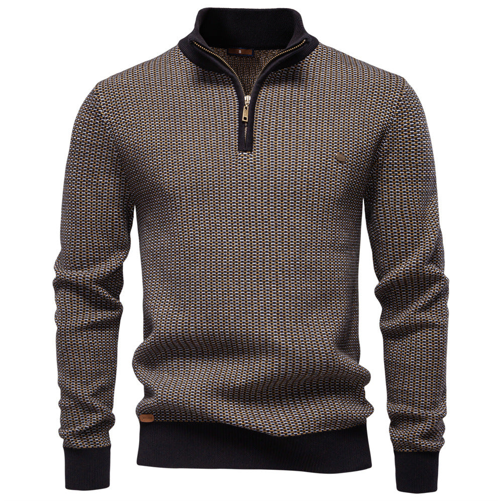 Men's Knit Half-Zip Mock Neck Sweater with Patterns - Elena Harper