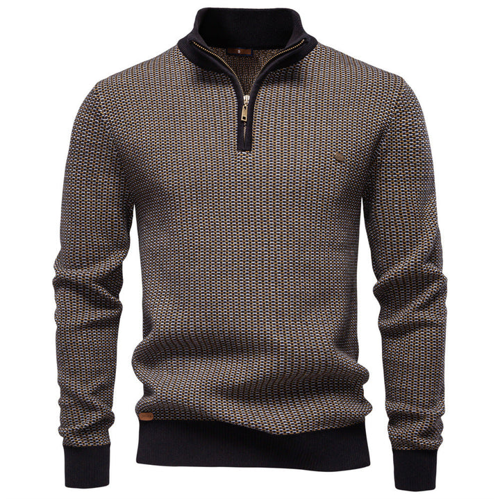 Men's Knit Half-Zip Mock Neck Sweater with Patterns - Elena Harper
