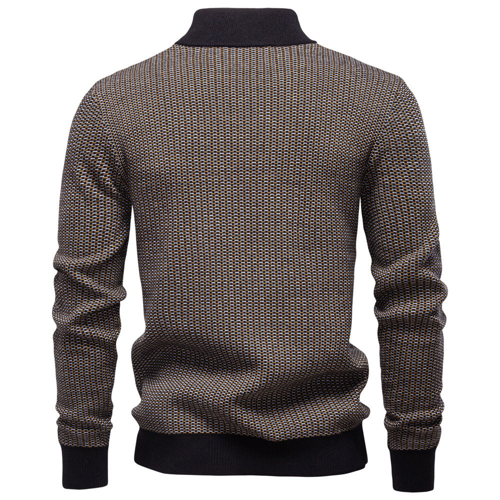 Men's Knit Half-Zip Mock Neck Sweater with Patterns - Elena Harper
