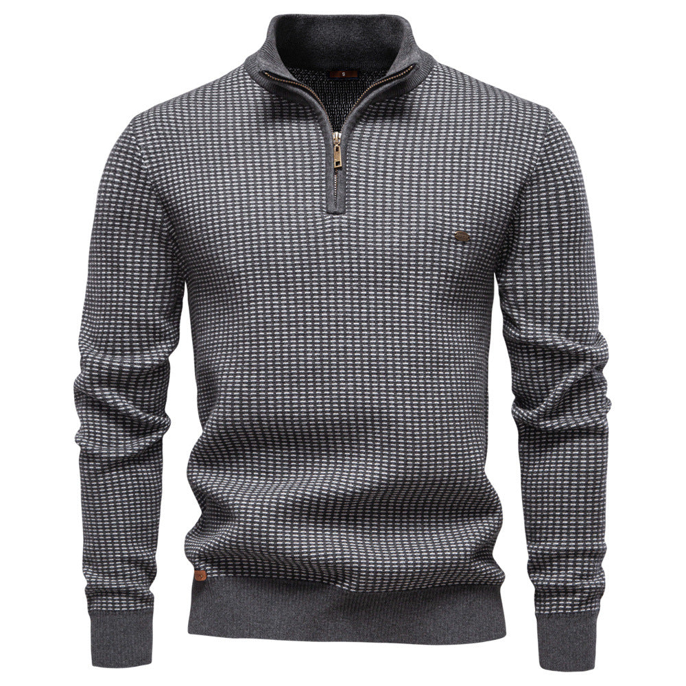 Men's Knit Half-Zip Mock Neck Sweater with Patterns - Elena Harper