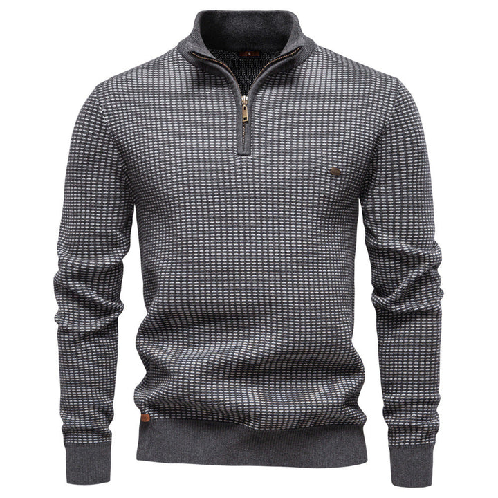 Men's Knit Half-Zip Mock Neck Sweater with Patterns - Elena Harper