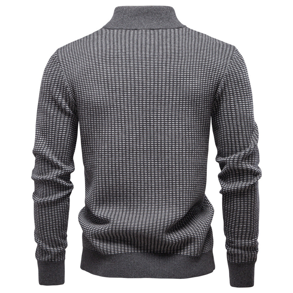 Men's Knit Half-Zip Mock Neck Sweater with Patterns - Elena Harper