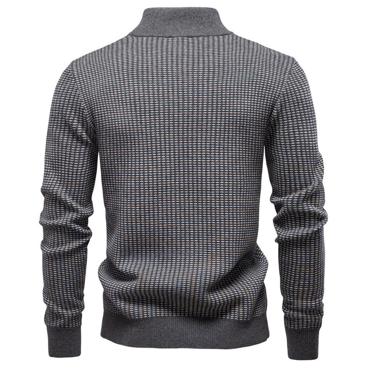 Men's Knit Half-Zip Mock Neck Sweater with Patterns - Elena Harper