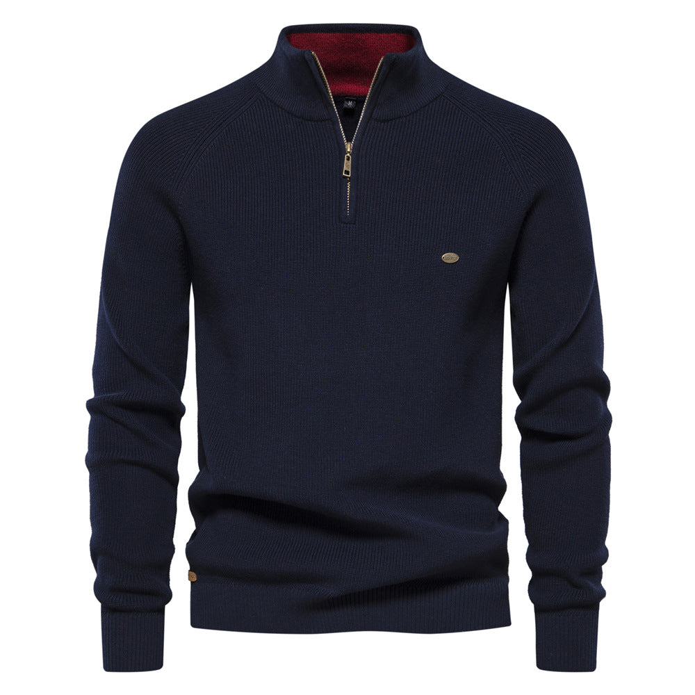 Men's Ribbed Knit Half-Zip Mock Neck Sweater - Elena Harper