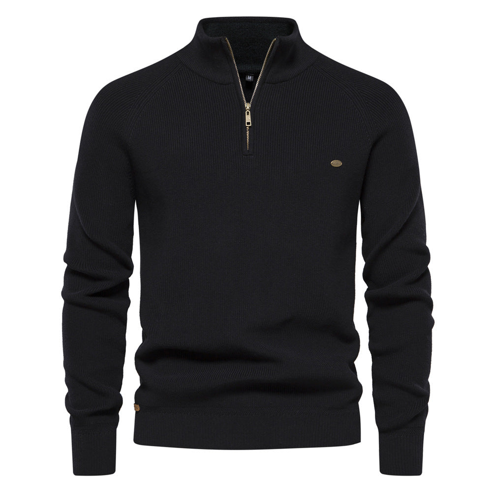 Men's Ribbed Knit Half-Zip Mock Neck Sweater - Elena Harper