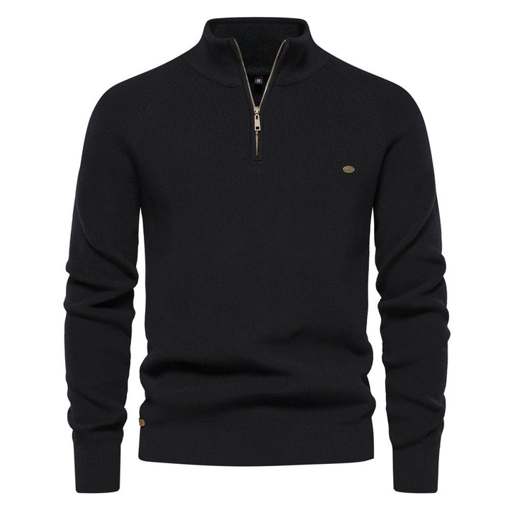 Men's Ribbed Knit Half-Zip Mock Neck Sweater - Elena Harper