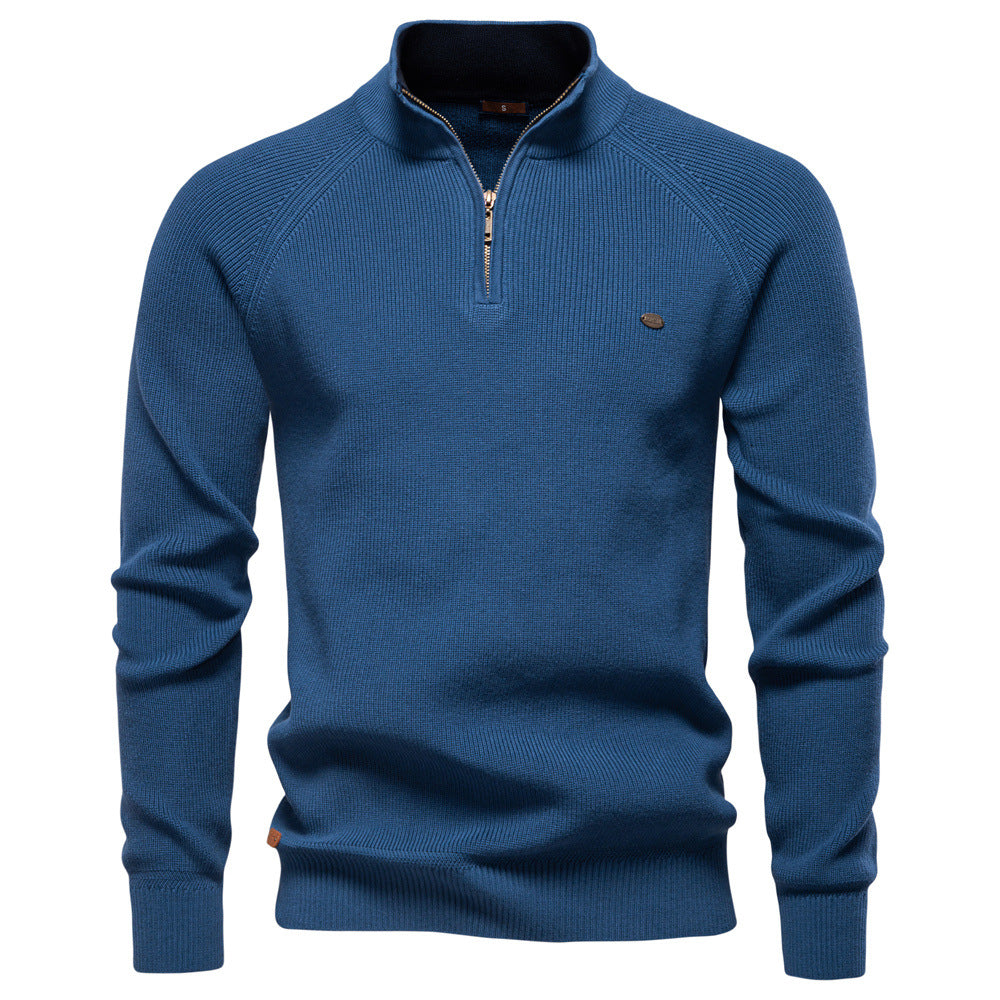 Men's Ribbed Knit Half-Zip Mock Neck Sweater - Elena Harper