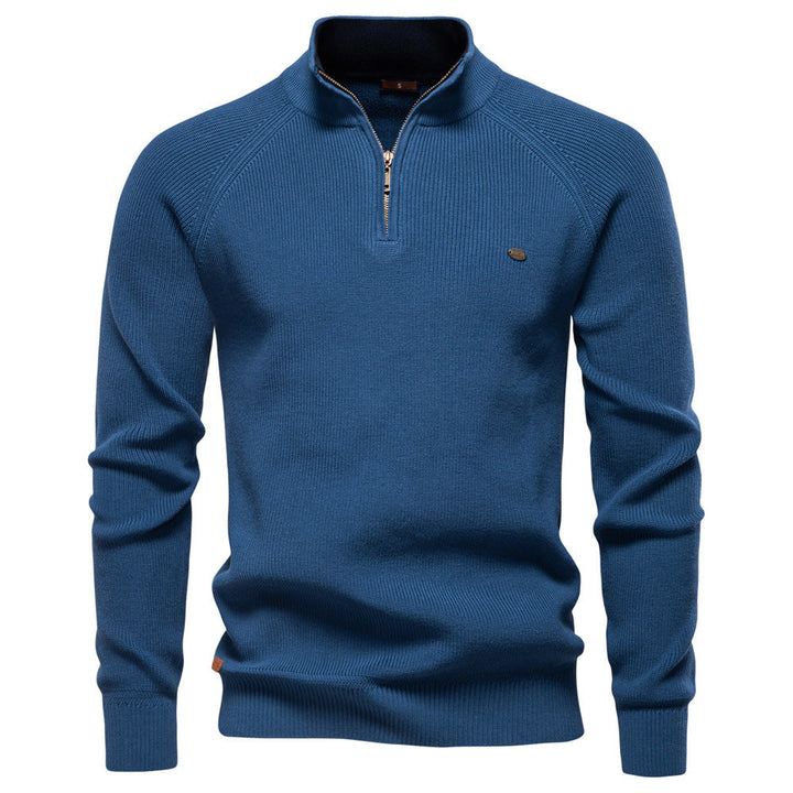 Men's Ribbed Knit Half-Zip Mock Neck Sweater - Elena Harper