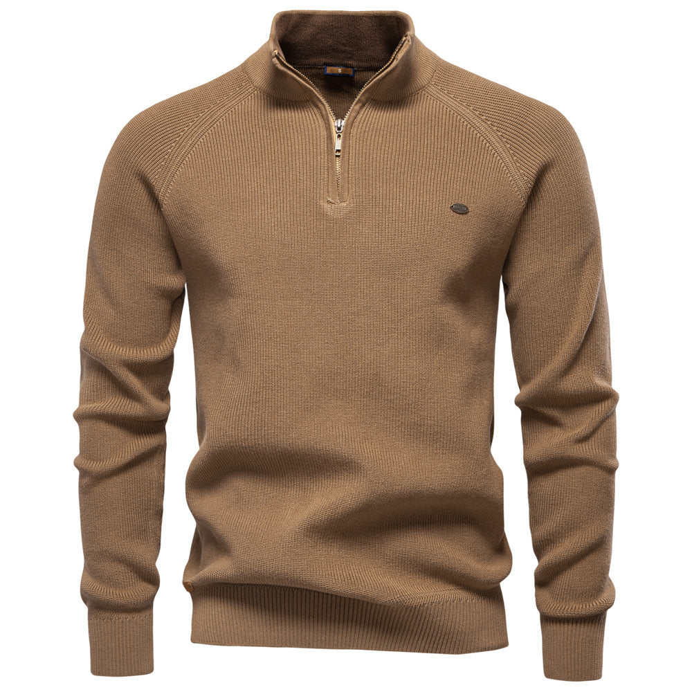 Men's Ribbed Knit Half-Zip Mock Neck Sweater - Elena Harper