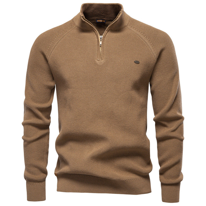 Men's Ribbed Knit Half-Zip Mock Neck Sweater - Elena Harper