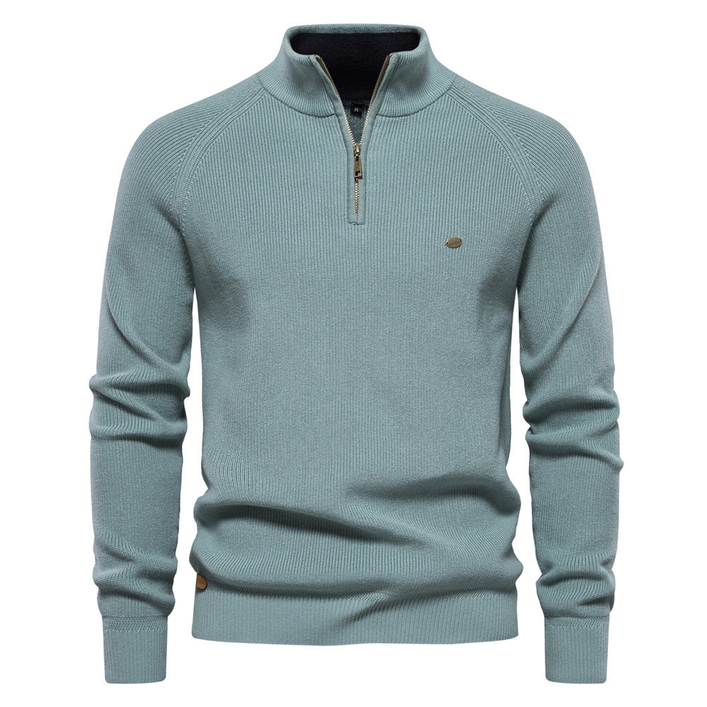 Men's Ribbed Knit Half-Zip Mock Neck Sweater - Elena Harper